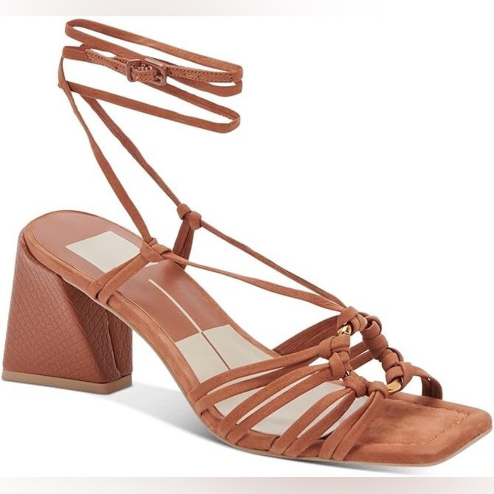 DOLCE VITA Kash Tan Brown Leather Lace Up Chunky Heel Sandals